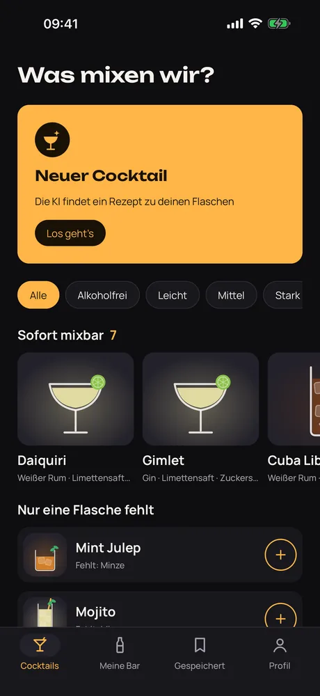 Muddle auf dem iPhone mit den Cocktails, die du aus deinen Flaschen mixen kannst