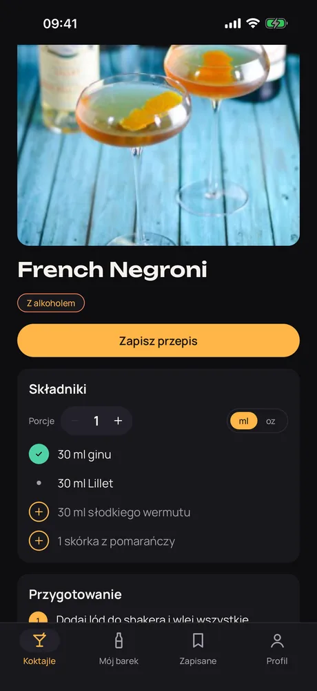 Przepis na French Negroni w Muddle: widać, które składniki masz, a których brakuje